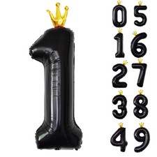 Giant Black Number 1 Balloon with Crown - 40 inch