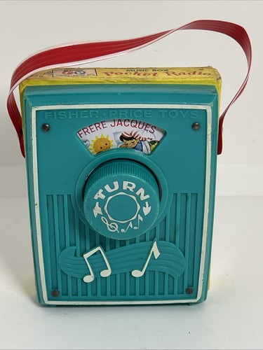 Vintage FISHER PRICE TOYS MUSIC BOX POCKET RADIO  “Frere Jacques” 1966 Works!