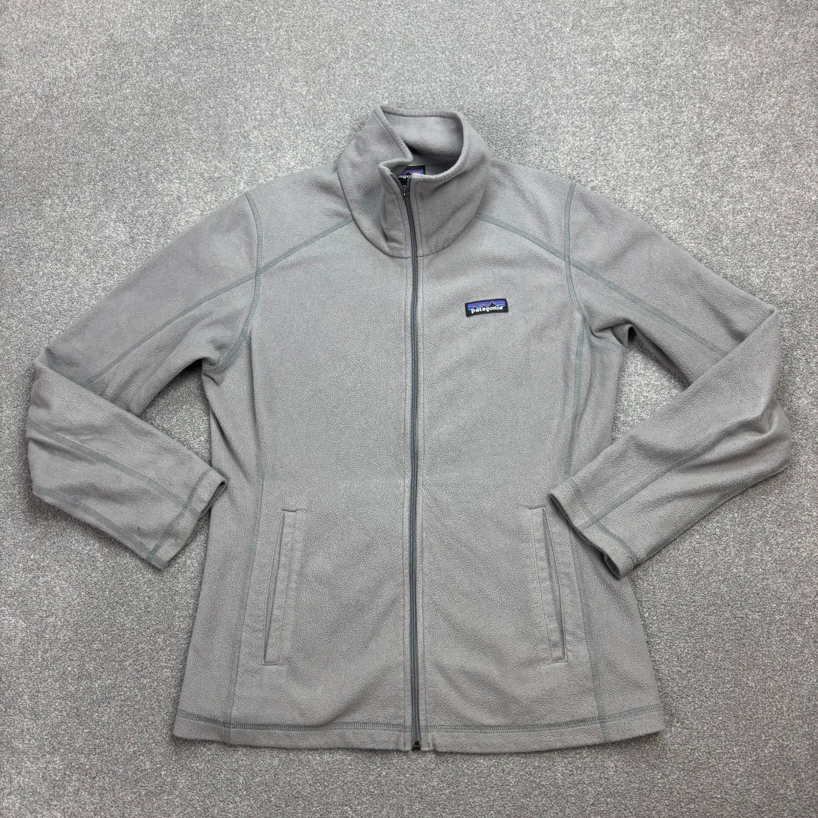 Jersey polar Patagonia para mujer gris medio micro D cremallera completa exterior logotipo dama*