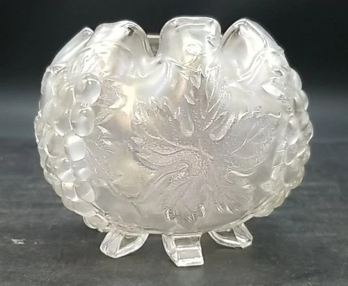 Dugan Clear Iridescent Carnival Glass Grape Delight Footed Rose Bowl Candle Hold