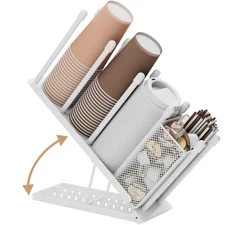 Cup and Lid Holder - Adjustable Coffee Cup Holder Organizer 4 Compartment Dis...