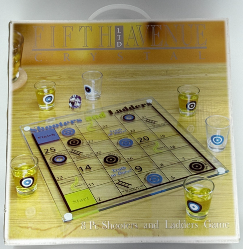 Shooters and Ladders Drinking Game 8 Pc Fifth Avenue Crystal Glass Board Set Box