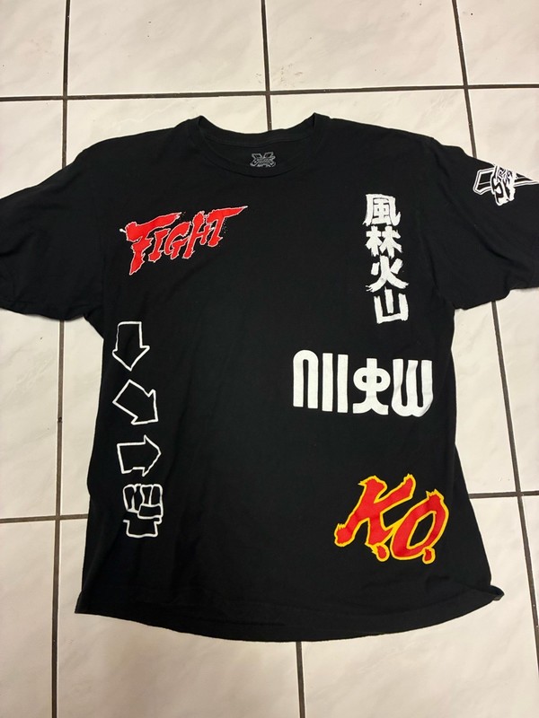Street Fighter V Capcom Black Graphic T-Shirt - Fight KO Hadouken - Size XL