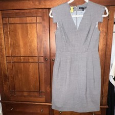 Banana Republic Gray Classic Wool Blend Stretch Pencil Dress Cap Sleeve Womens 2