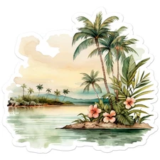 Tropical Palms Hibiscus - Vinyl Decal Sticker - Car Window Laptop - ebn9490