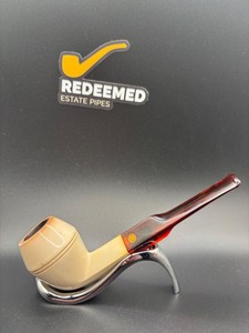 SMS Smooth Handcarved Block Meerschaum Bulldog with Case Turkish Estate Pipe