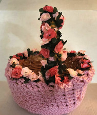 FREE FLORAL BASKET Crocheted New Baby Pink Hand Made All Purpose 12 x 14 x 6 NEW