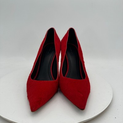 Celine Women Size EU 38 US 8 Red Leather Fur Pointed Toe Pump Heel