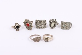 Vintage Mixed Grade Silver Onyx Crystal Marcasite Antique Style Rings x7 34g