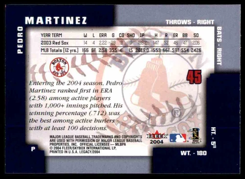 Pedro Martinez 2004 Fleer Legacy #45 25264 Baseball Card - Picture 2 of 2