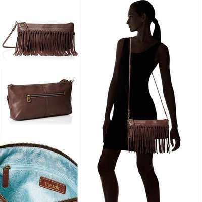 The Sak Filmore 3in1 Macrame Fringe Brown Shoulder Crossbody Small Leather Bag