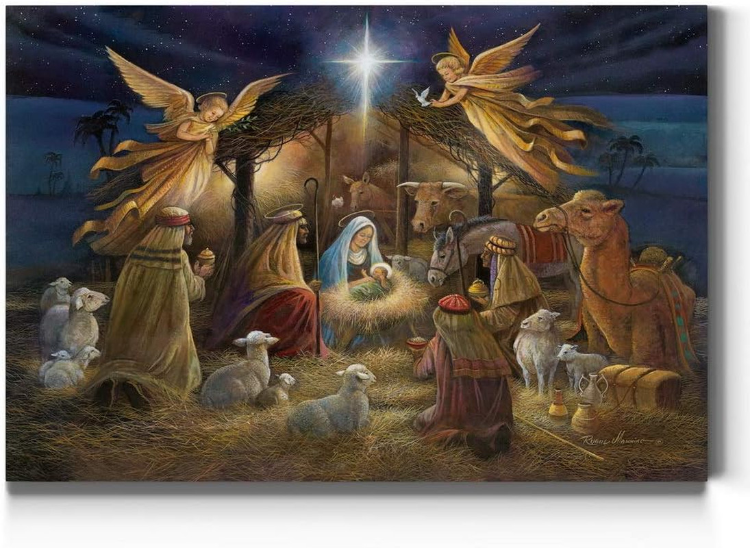 Nativity Scene Wall Art Canvas Christ in Manger Mary Joseph Christmas Decor 8x12