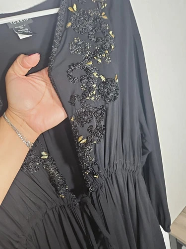 torrid long sleeve cinch waist with tie cardigan black embroidered size 1 - Picture 2 of 6