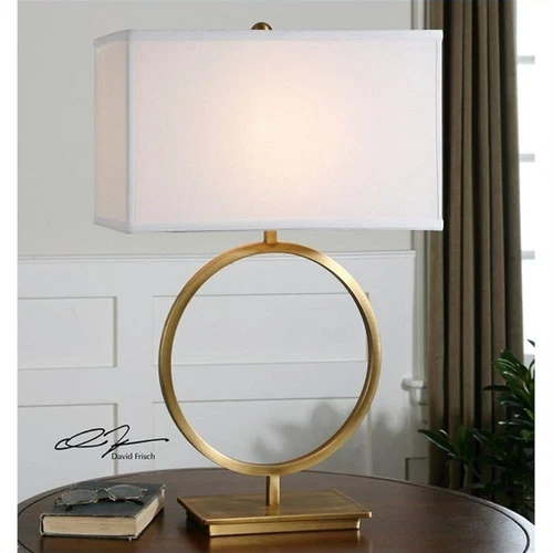 Uttermost Duara Metal Circle Table Lamp in Plated Brushed Brass/White - Picture 1 of 7