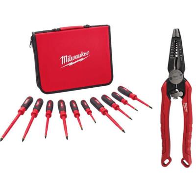 Milwaukee Insulated Screwdriver Set and 7-in-1 Wire Strippers Pliers (10-Piece)