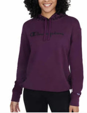 Champion Logo Print Women's Color Block Draw Cord Shirred Hoodie NWT Purple XXL