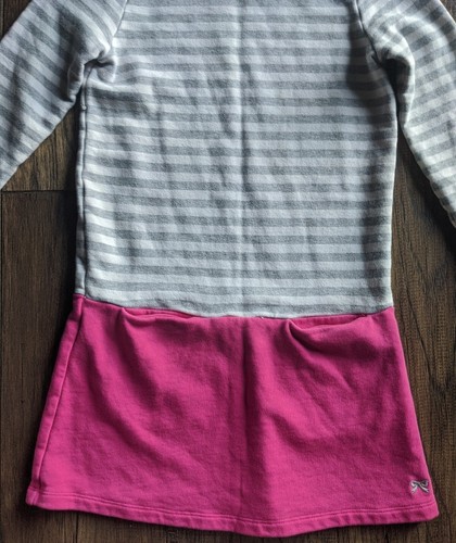 Gymboree Mädchen Pulloverkleid Größe 10 grau & weiß gestreift mit rosa Rock & Tasche - Bild 4 von 12