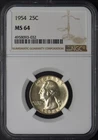 1954 Washington Silver Quarter - NGC MS64 Brown Label - ✪COINGIANTS✪