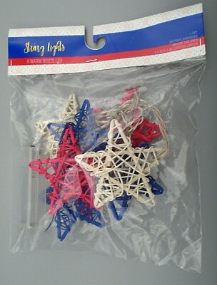 Star Shaped Red White & Blue String Lights 8 Warm White Led Battery Operated 