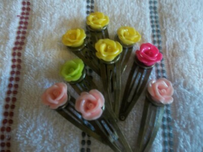Jewelry Hair clips set of 9 assorted color resin roses set on snap
