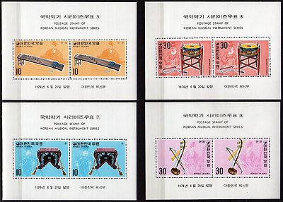 #934 - South Korea - Lot of 4 Sheets (Musical Instruments), 1974 - New