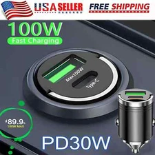 100W Super Fast Phone Car Charger Adapter USB Type C For iPhone Samsung Android