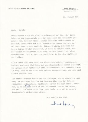 1974 Autograph  PROF. Horst Peschel  Rektor der Technischen Hochschule Dresden