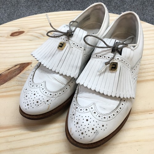Footjoy Shoes Mens 7.5B Golf Cleats Sneaker White Leather Fringe Lace Up Comfort - Picture 6 of 22