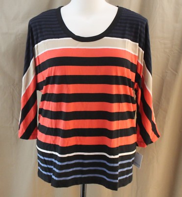 Liz Claiborne, Large, Autumn Glory Multi Stripe Knit Top, New with Tags