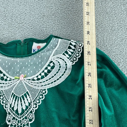 Vintage Green Velvet Girls Dress W/Lace Collar K.I.I. Size 10 1004 - Picture 7 of 9