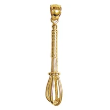 New 14K Yellow Gold 3D Whisk Pendant