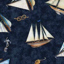 QT Fabrics Siren's Call by Dan Morris 29994 N Navy Ship Toss  Cotton