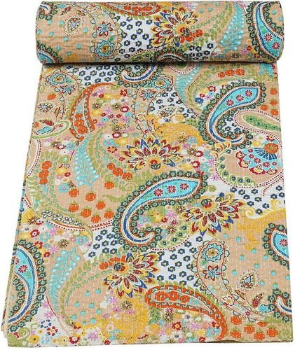 Indian Handmade Bedding Kantha Quilt Bedspread Bohemian Throw Cotton Blanket - Picture 7 of 57