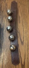 Vintage Christmas Jingle Metal 5 Sleigh Bells on Leather Strap 18  