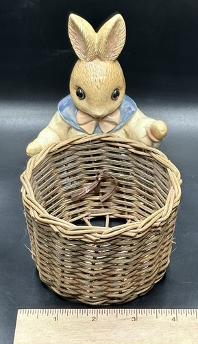 Vintage Ceramic Bunny Rabbit Wicker Planter Basket Easter Spring Anthropomorphic - Picture 15 of 16