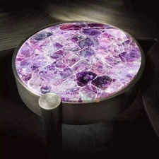 24" Amethyst Stone Center Coffee Table Luxury Handmade Kitchen Slab Furniture