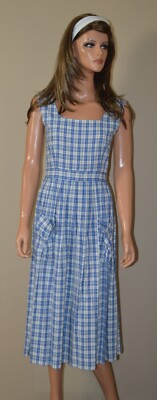 Langes blau-weiß kariertes Kleid Vintage NEW LOOK Gr. 36