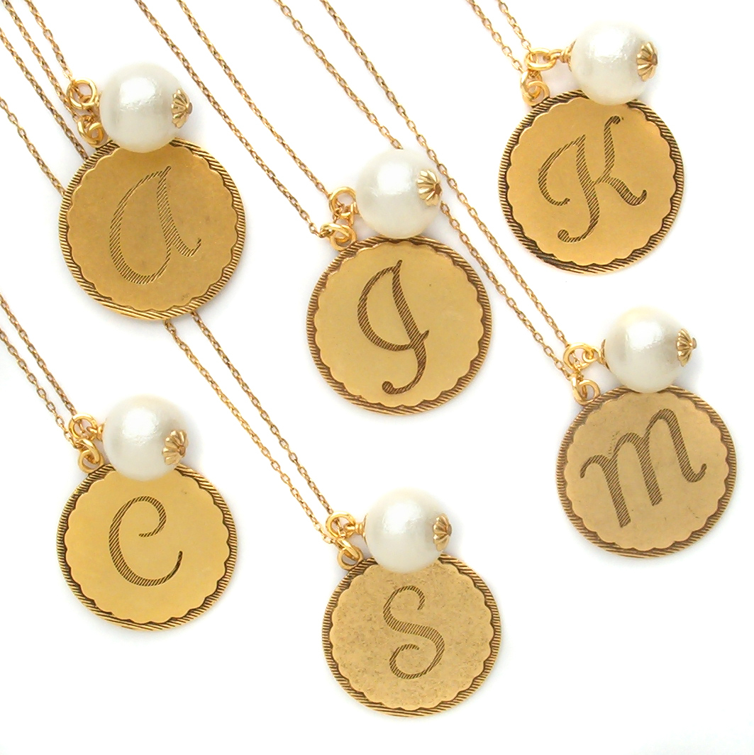 John Wind Jewelry Necklace Maximal Art Gold Sorority Gal Initial Pom