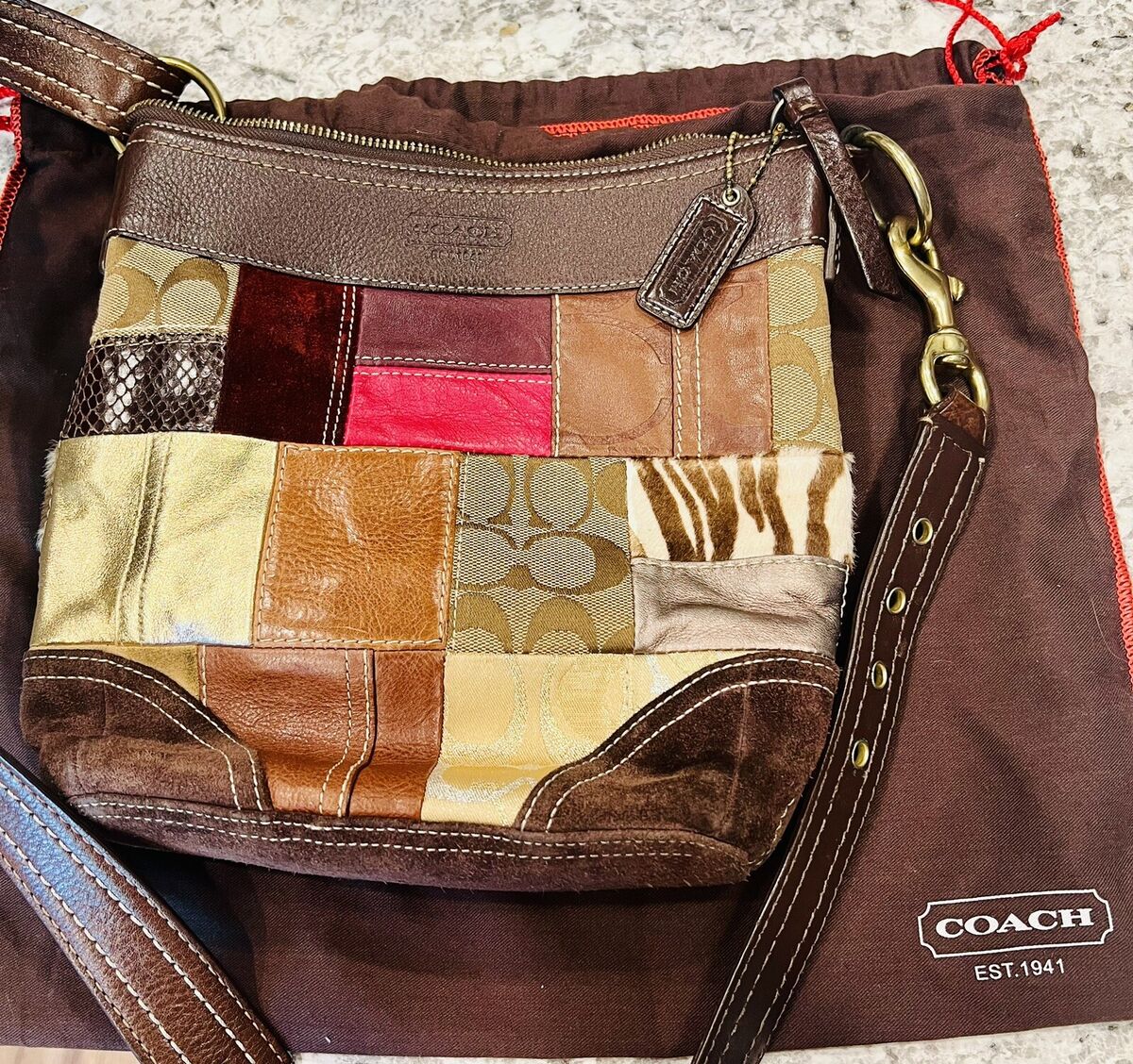 Vintage Coach Patchwork Shoulder Bag Brown Leather W/ Bag Vintage Coach Patchwork Shoulder Bag Brown Leather W/ Bag