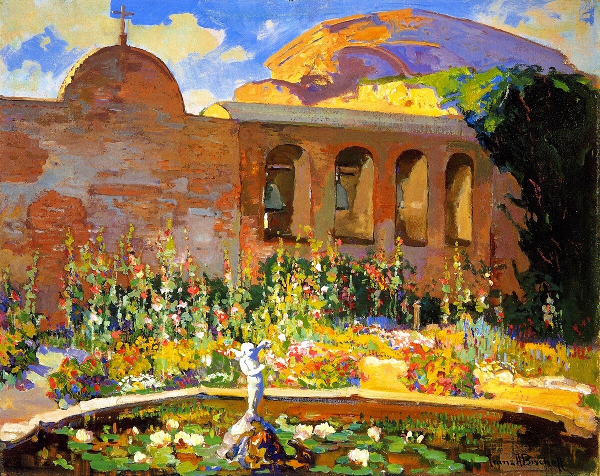 Pintura al óleo San-Juan-Capistrano-Misión-Yarda-Franz-Bischoff-pintura al óleo-paisaje