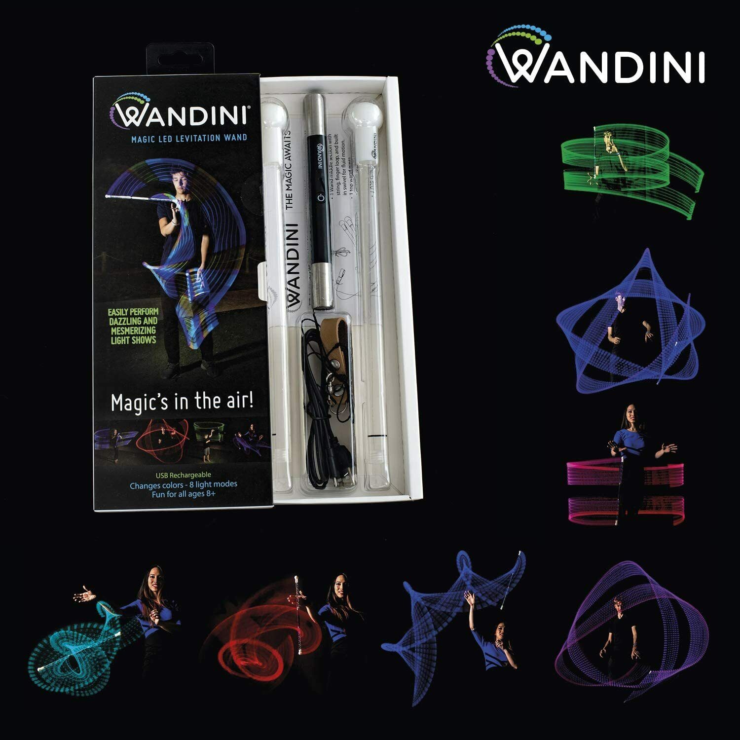 Wandini Magic LED Levitation Wand Amazing Lights Flow Levi Wand - USB Recharge