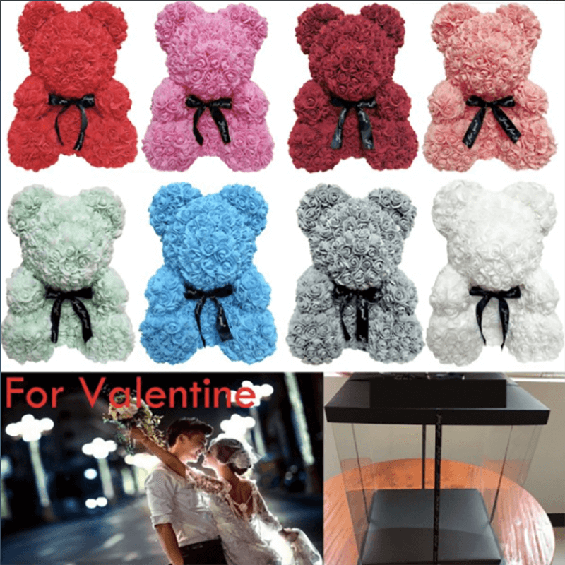 Orsacchiotto Orsetto Orso Di Rose Con Fiori Artificiali Da 25cm