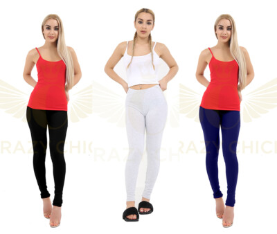 Women Ladies Winter Cotton Leggings Full Ankle Length Soft Stretch Solid  Colors UK