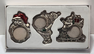 3 Piece Set Kirklands Pewter Santa Christmas Ornament Picture Frames