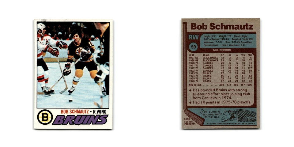 1977 Topps Bobby Schmautz Boston Bruins #59 - Image 3 of 3