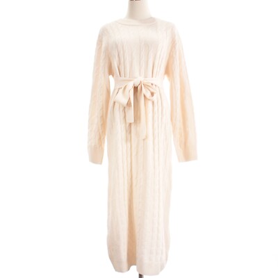 Closed NWT Cable Knit Midi Sweater Dress Size M in Ivory Wool/Cashmere Blend