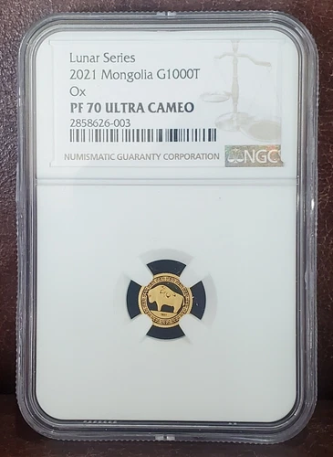 2021 NGC PR 70 Ultra Cameo MONGOLIA .5 Gold 1000T "OX" Lunar Series
