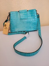 Patricia Nash DISTRESSED VINTAGE CROC Leather Crossbody Aqua Beautiful  NWT