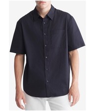 Calvin Klein Mens Solid Button Up Shirt, black, M Neck