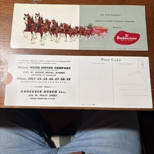 1 1960s Anheuser Busch BUDWEISER CLYDESDALE Weiss Ford Motor Company Invitation